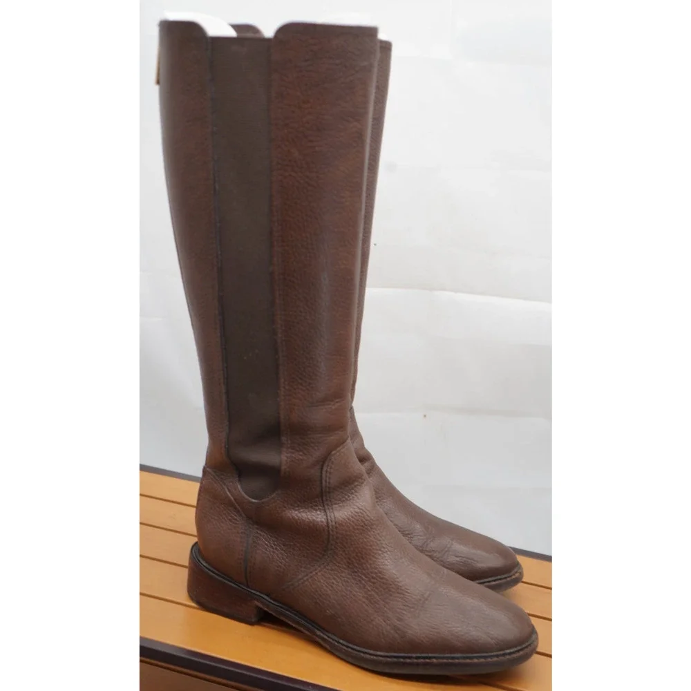 Tory Burch Christy Tall Riding Boots Brown Pebbled Leather Rear Zip Size: 8.5 M
